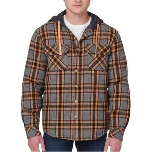 LEGENDARY OUTFITTERS Gray / Orange Plaid Hoodie Shacket Size Med — Lightweight